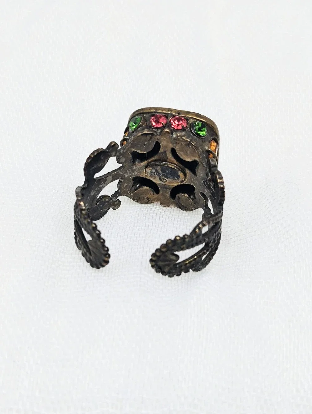 Sorrelli Juicy Fruit Statement Vintage Adjustable Ring Pink Green Stones
